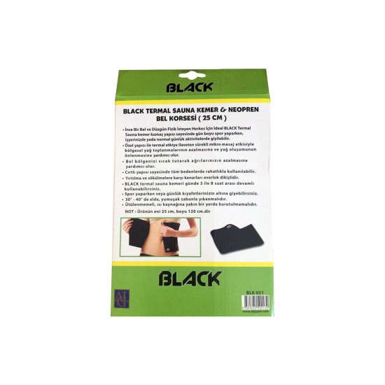 Black Black 25X120 Cm Termal Sauna Kemer Neopren Bel Korsesi