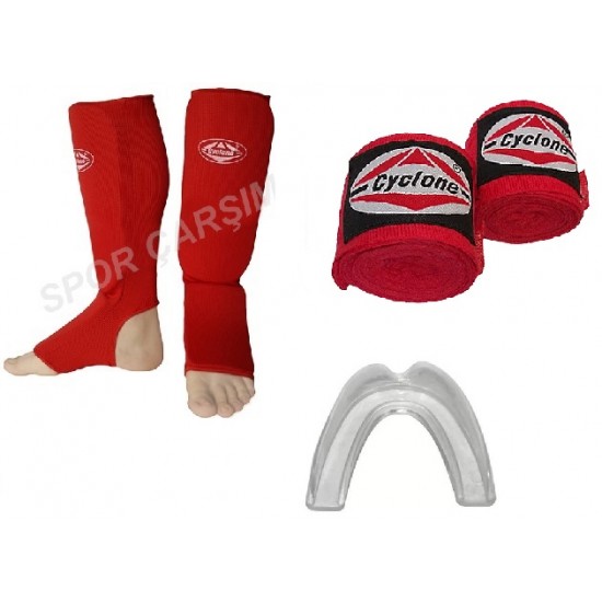 Cyclone Kick Boks Ayak Seti, Dişlik, Bandaj Seti Siyah