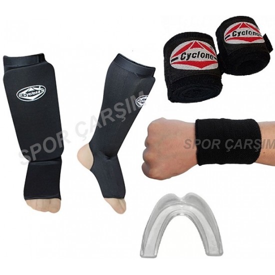 Cyclone Kickboks Kaval Koruyucu,Bandaj,Dişlik,Havlu Bileklik Seti Mavi