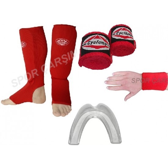 Cyclone Kickboks Kaval Koruyucu,Bandaj,Dişlik,Havlu Bileklik Seti Mavi