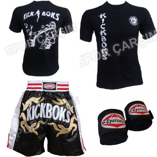 Cyclone Kickboks Şortu,Evox Kickboks Tişört,Bandaj Kickboks Seti