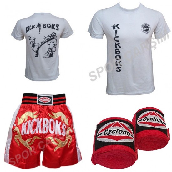 Cyclone Kickboks Şortu,Evox Kickboks Tişört,Bandaj Kickboks Seti