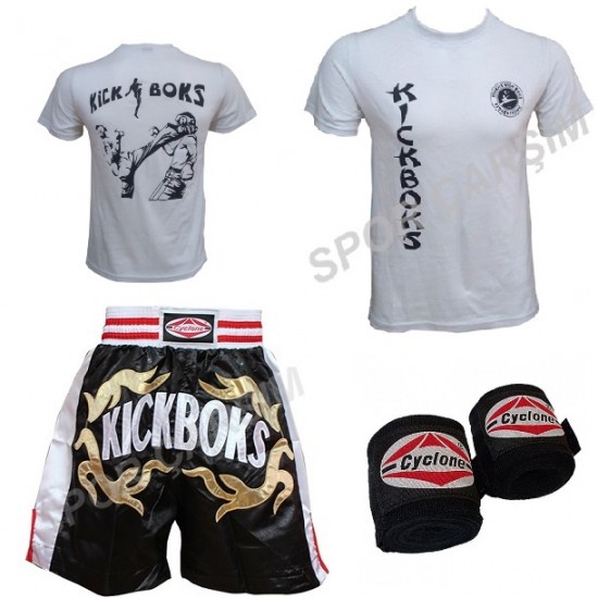 Cyclone Kickboks Şortu,Evox Kickboks Tişört,Bandaj Kickboks Seti