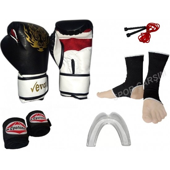 EVOX Boks,Kickboks,Muay Thai Eldiven,Ayak Çorabı,Bandaj,İp Siyah