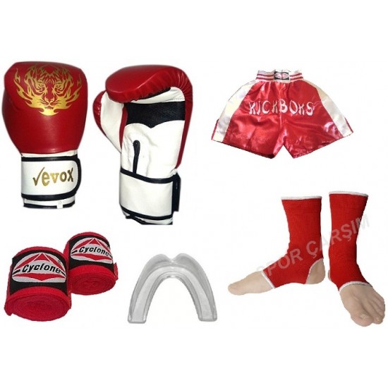 Evox Boks Eldiveni, Kickboks Şortu,Bandaj,Dişlik,Çorap Mavi