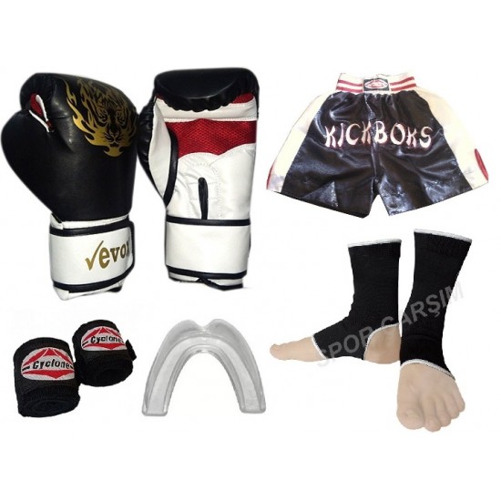 Evox Boks Eldiveni, Kickboks Şortu,Bandaj,Dişlik,Çorap Mavi