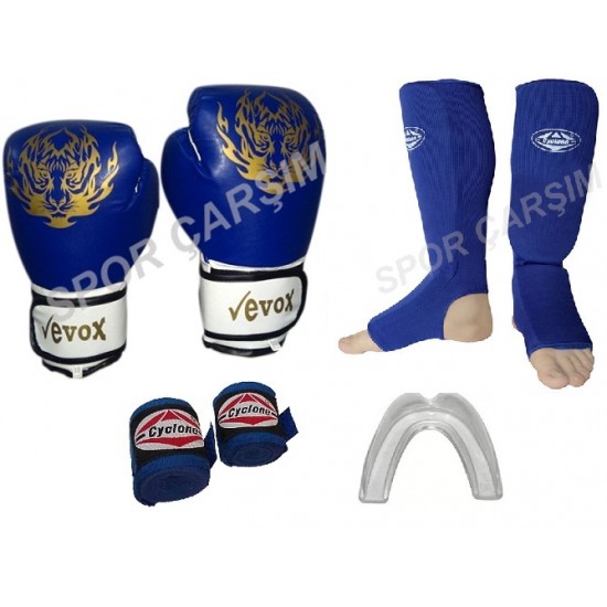 Evox Boks-Kickboks Eldiveni,Kaval Koruyucu,Bandaj,Dişlik Seti Siyah