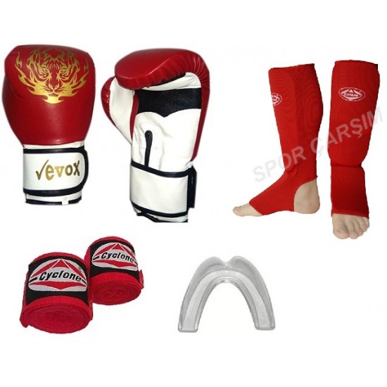 Evox Boks-Kickboks Eldiveni,Kaval Koruyucu,Bandaj,Dişlik Seti Siyah