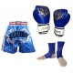 Evox Kickboks Eldiveni,Kickboks Şortu,Kickboks Ayak Bileklik Seti Mavi Renk