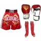Evox Kickboks Eldiveni,Kickboks Şortu,Kickboks Kaval Koruyu Seti Kırmızı Renk