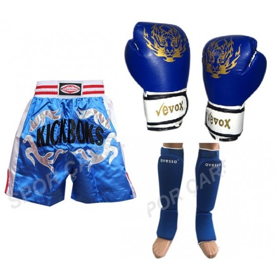 Evox Kickboks Eldiveni,Kickboks Şortu,Kickboks Kaval Koruyu Seti Kırmızı Renk
