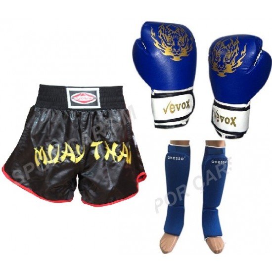 Evox Muay Thai Eldiveni,Muay Thai Şortu, Muay Thai Kaval koruyucu Set S,M,L,XL