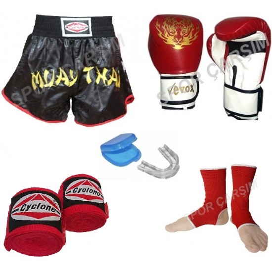 Evox Muay Thai Eldiveni,Muay Thai Şortu,Ayak Çorabı,Bandaj,Dişlik Seti
