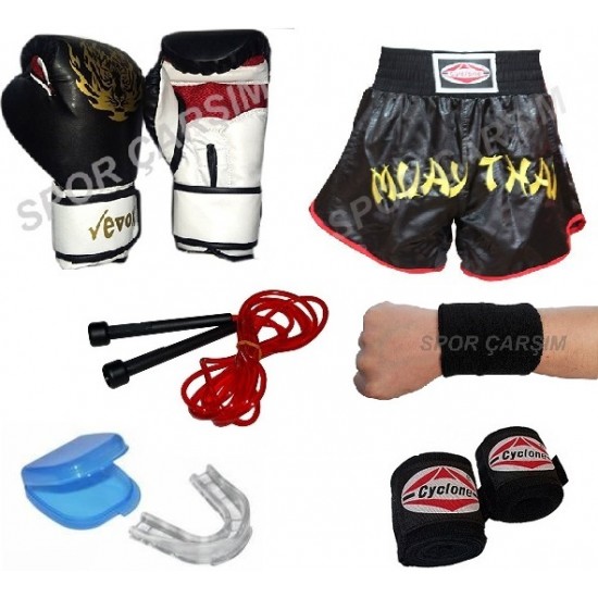 Evox Muay Thai Eldiveni,MuayThai Şortu,Bandaj,Dişlik,İp,Havlu Bileklik Set