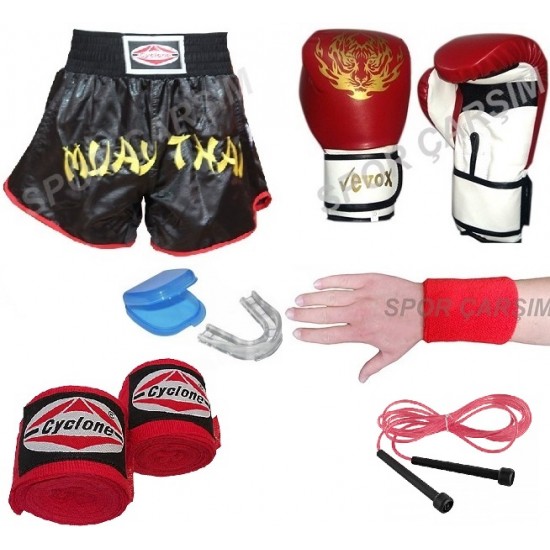 Evox Muay Thai Eldiveni,MuayThai Şortu,Bandaj,Dişlik,İp,Havlu Bileklik Set