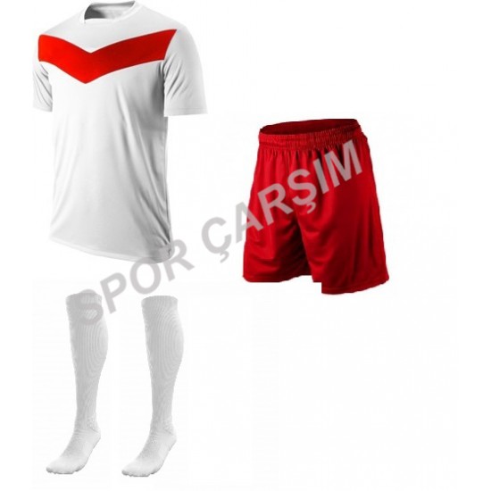 Futbol Maks1 Profesyonel Forma,Şort,Lüks Çorap Beyaz-Kırmızı