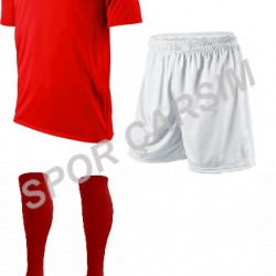 Futbol Maks10 Profesyonel Forma,Şort,Lüks Çorap Kırmızı-Beyaz