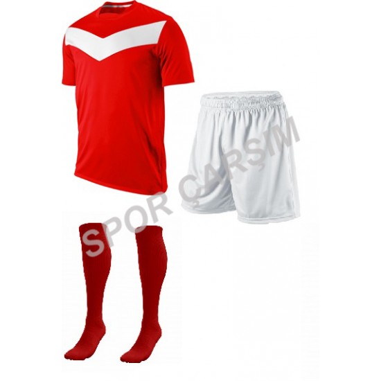 Futbol Maks10 Profesyonel Forma,Şort,Lüks Çorap Kırmızı-Beyaz