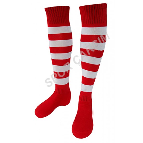 Tam Profesyonel Zebra Futbol Çorabı,Tozluk,Konç Kırmızı-Beyaz