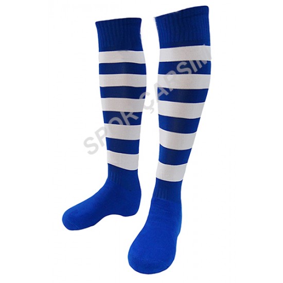 Tam Profesyonel Zebra Futbol Çorabı,Tozluk,Konç Mavi-Beyaz
